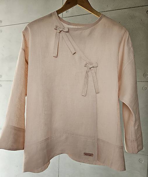 Blúzky a košele - ⚠️40% ZĽAVA⚠️ Ružový ľanový top ORIENT - 17456862_