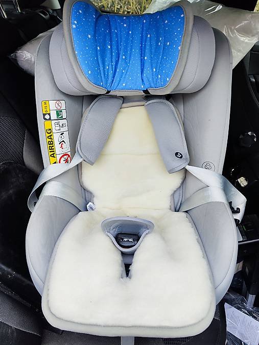 Detský textil - VLNIENKA Vložka proti poteniu do autosedačky Maxi-Cosi Mica Pro Eco 100% Merino top super wash Natural  Hviezdičky modré - 17460246_