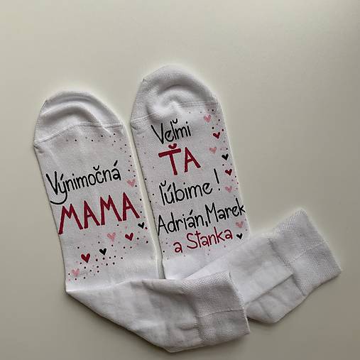 Maľované  ponožky pre výnimočnú MAMU (biele pestrofarebné)