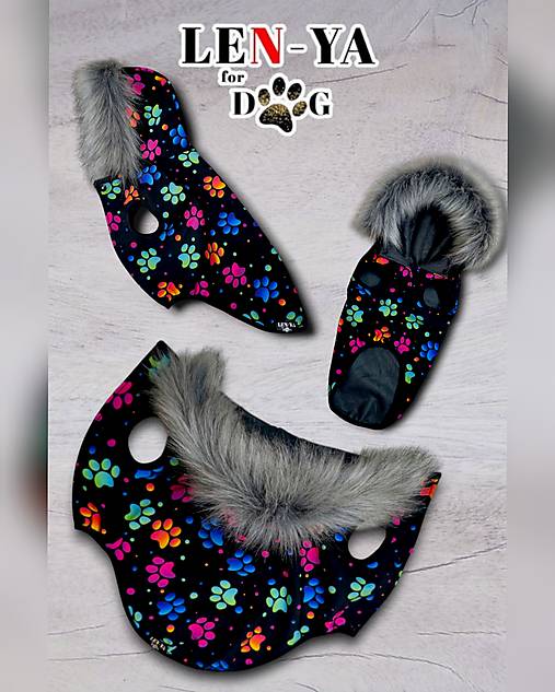 Pre zvieratá - Výpredaj - softshellová vesta Color paws so sivou kožušinkou - 17459395_