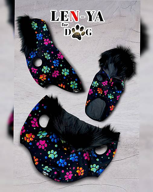 Pre zvieratá - Výpredaj - softshellová vesta Color paws s čiernou kožušinkou - 17459448_