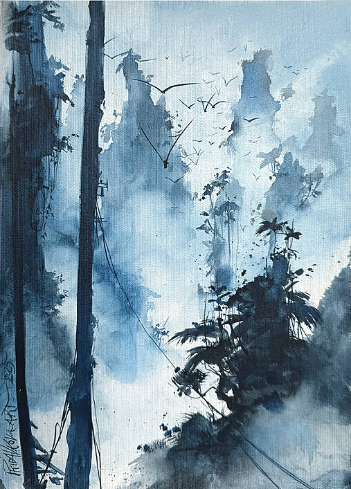 Obrazy - "Indigo" MAĽBA 21,5cm x 29,5cm - 17460974_