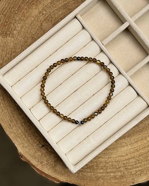 Pánsky náramok Šťastie a Intuícia - Labradorit (khaki) a Diamant