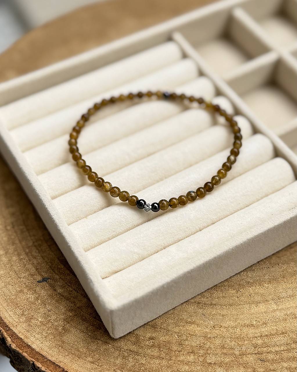 Pánsky náramok Šťastie a Intuícia - Labradorit (khaki) a Diamant