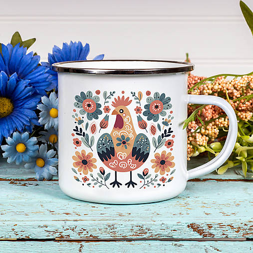 Nádoby - KOHÚTIK v.2 smaltovaný hrnček - 17464236_