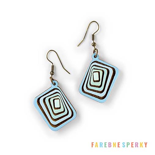 Náušnice - Drevené geometrické visiace náušnice – Infinite Rectangles, modré (obdĺžnikové) - 17463076_