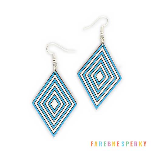 Náušnice - Drevené geometrické visiace náušnice – Infinite Layers, modré (kosoštvorcové) - 17463486_