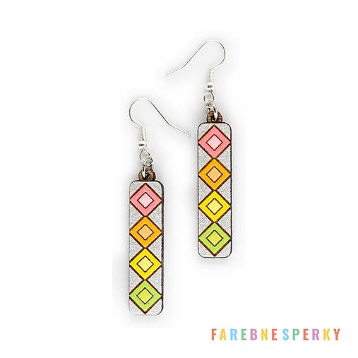 Náušnice - Drevené geometrické visiace náušnice – Diamond Stripes 4, pestrofarebné (obdĺžnikové) - 17463597_