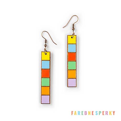 Náušnice - Drevené geometrické visiace náušnice – Squared Elegance, pestrofarebné 4 (obdĺžnikové) - 17465023_