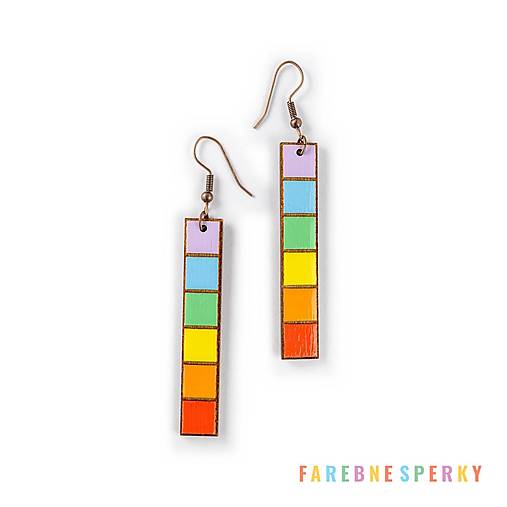 Náušnice - Drevené geometrické visiace náušnice – Squared Elegance, pestrofarebné 2 (obdĺžnikové) - 17465033_