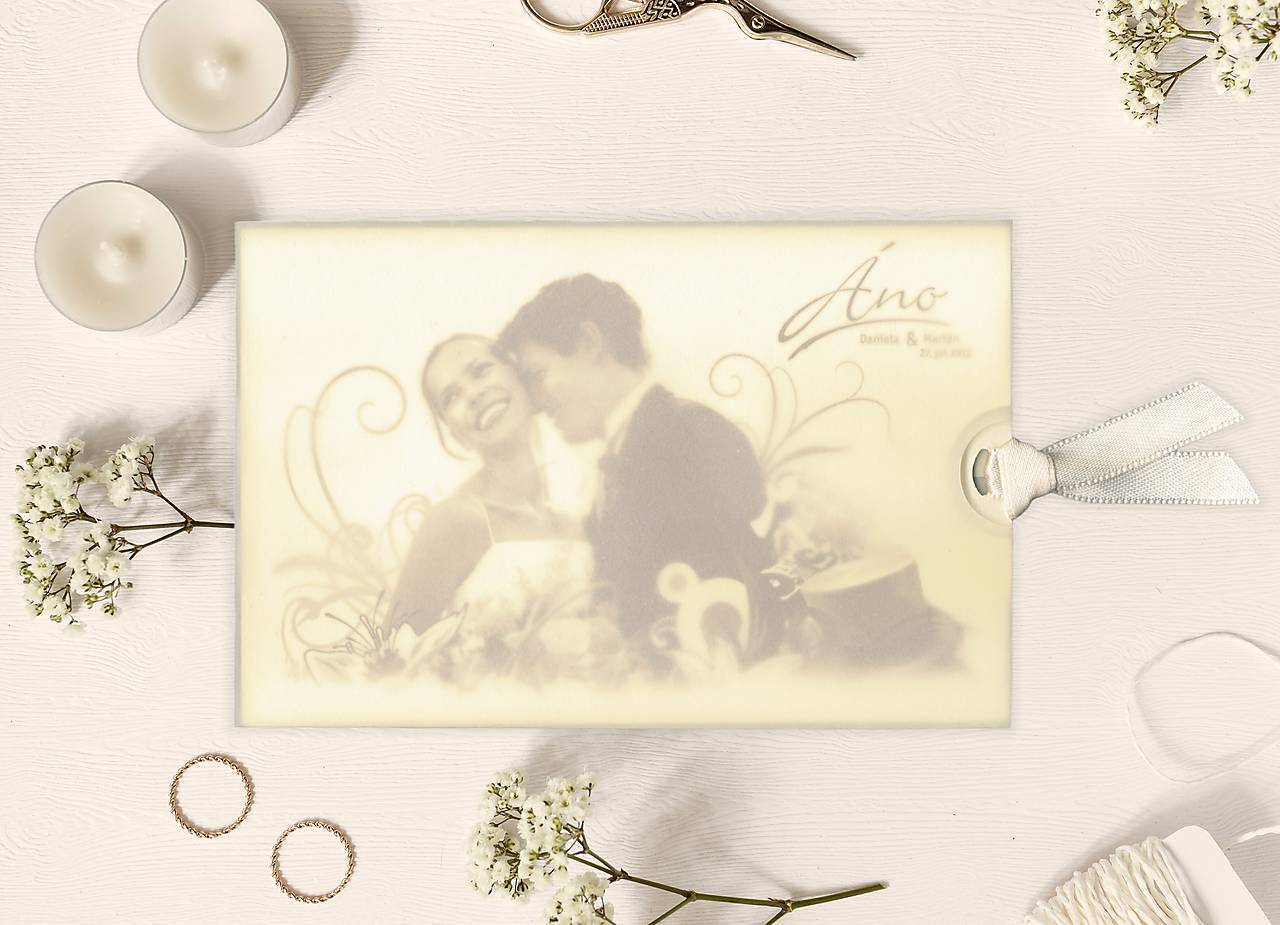 Svadobné oznámenie s fotkou s obalom A5014