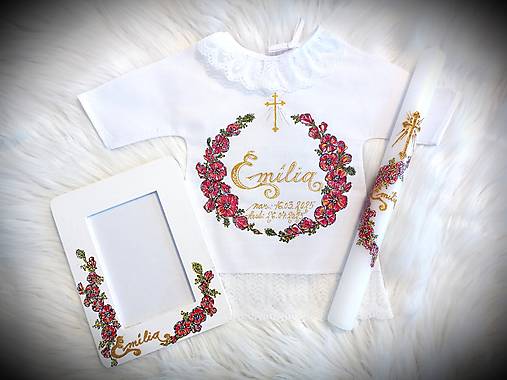 Detské oblečenie - košieľka na krst, krstná sviečka, rámik / Set ku krstu - 17463115_