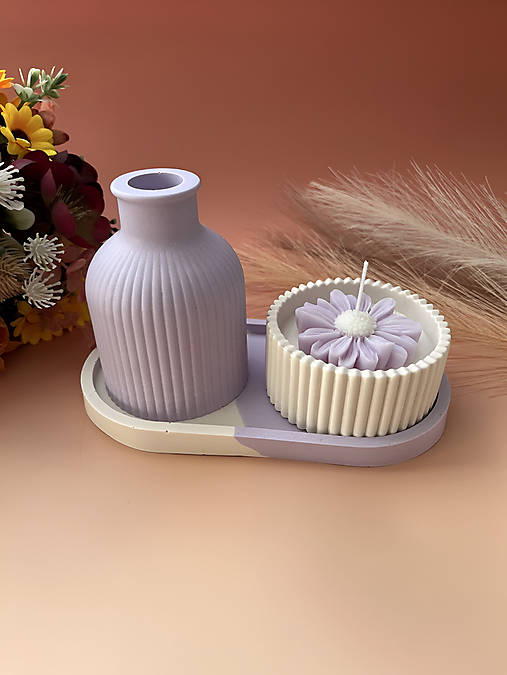Dekorácie - Set tácka + váza + sviečka - 17464729_