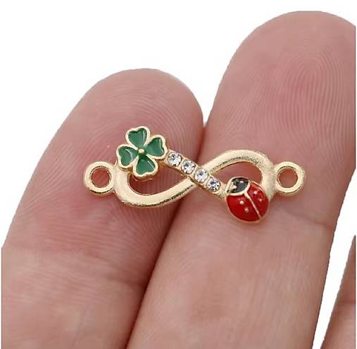 Komponenty - Medzikus nekonečno + štvorlístok + lienka 9 x 23 mm, 1 ks - 17465944_