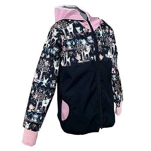Detské oblečenie - Softshell bunda čierna jarná Lesní priatelia - 17471578_