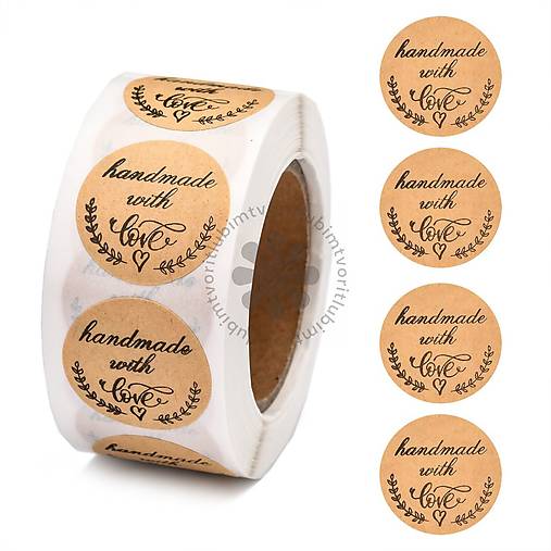 Papier - (6887) Samolepiace nálepky, "Handmade with Love", 25 mm - 1 rolka - 17472623_