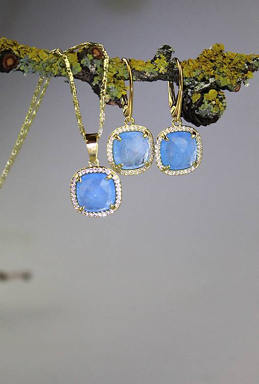 Sady šperkov - náušnice a prívesok "akvamarín" ,pozlátené striebro - 17472436_