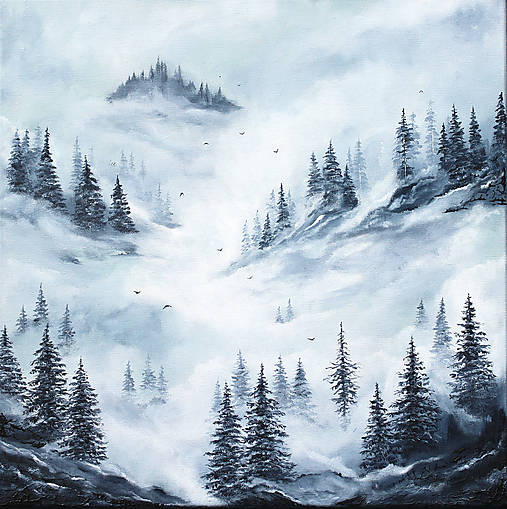Obrazy - Ticho medzi konármi 50x50cm, originálna akrylová maľba - 17474193_