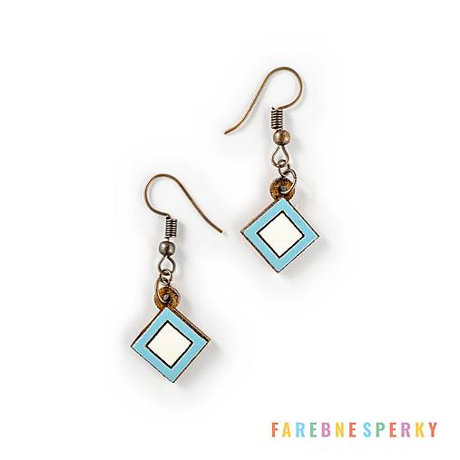 Náušnice - Drevené geometrické visiace náušnice – Dual Tones, modré (kosoštvorcové) - 17476715_