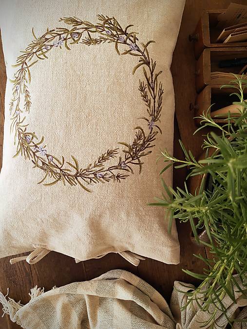Úžitkový textil - Ľanový vankúš veniec rozmarín - 17480332_