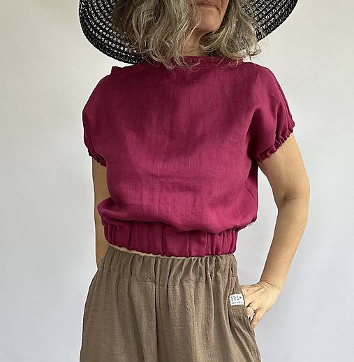 Topy, tričká, tielka - Ľanový crop top - 17481573_