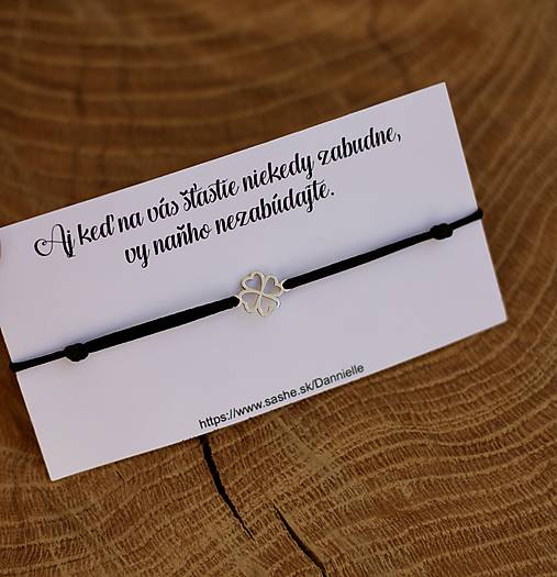 Náramky - Náramok pre šťastie - Štvorlístok  (Čierna) - 17483735_