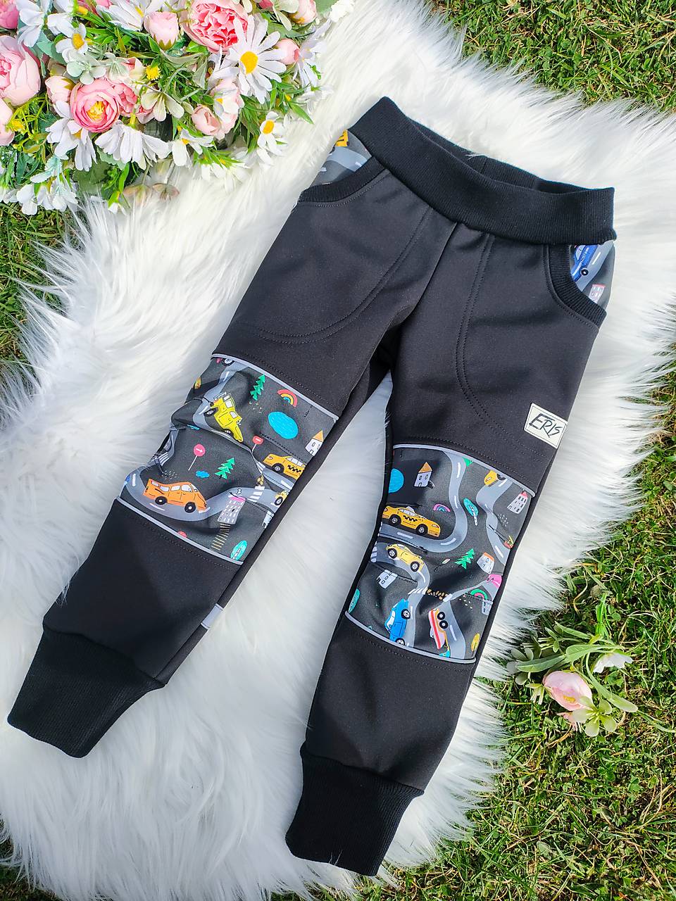 Softshellove nohavice - AUTÁ ČIERNE (vzorované kolená)