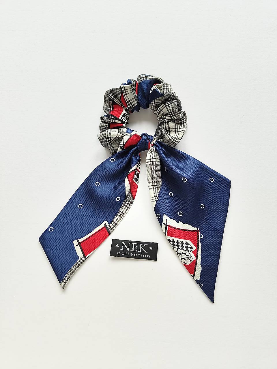 Maxi scrunchie asymetrická (Modro-červená)