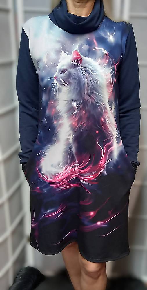 Šaty - Šaty s kapsami - bílá kočka (polyester), velikost M ~ LETNÍ VÝPRODEJ ~ - 17484563_