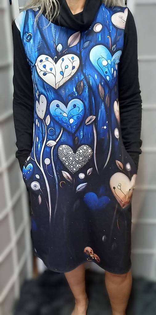 Šaty - Šaty s rolákem - srdce (teplákovina), velikost S ~ LETNÍ VÝPRODEJ ~ - 17484567_