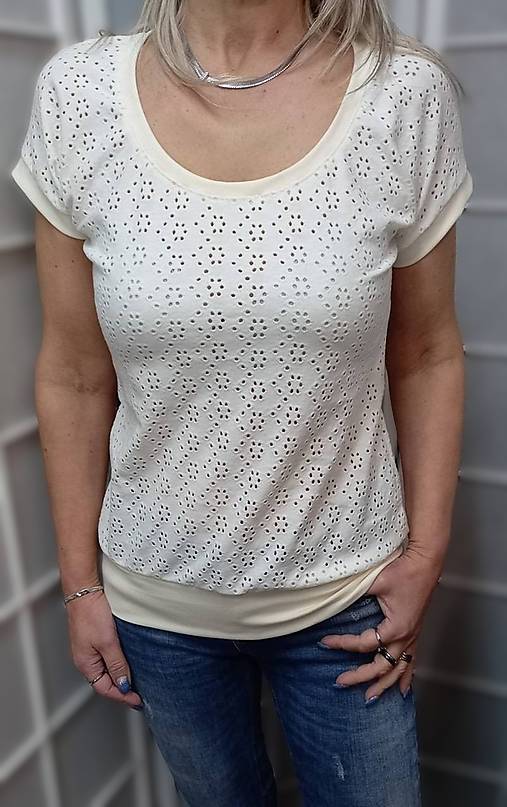 Topy, tričká, tielka - Tričko - madeira, barva smetanová (bavlna), velikost XL ~ LETNÍ VÝPRODEJ ~ - 17484633_