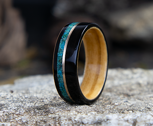 Prstene - Prsteň: Eben/Oliva/Bronz – Chryzokol - 17483857_