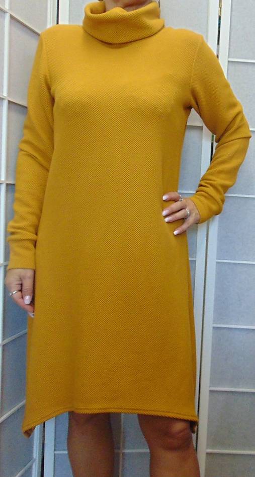 Šaty - Šaty s rolákem 3D efekt - barva hořčicová, velikost 2XL ~ LETNÍ VÝPRODEJ ~ - 17485216_