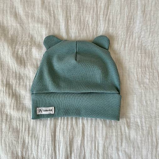 Detské čiapky - Jednovrstvová čiapka s uškami z rebrovaného úpletu pre chlapca (Gabriel - baby blue rebro úplet) - 17486307_