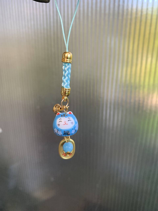 Na mobil - prívesok na mobil Japonská mačka šťastia (Modrá-Akvamarín) - 17485822_