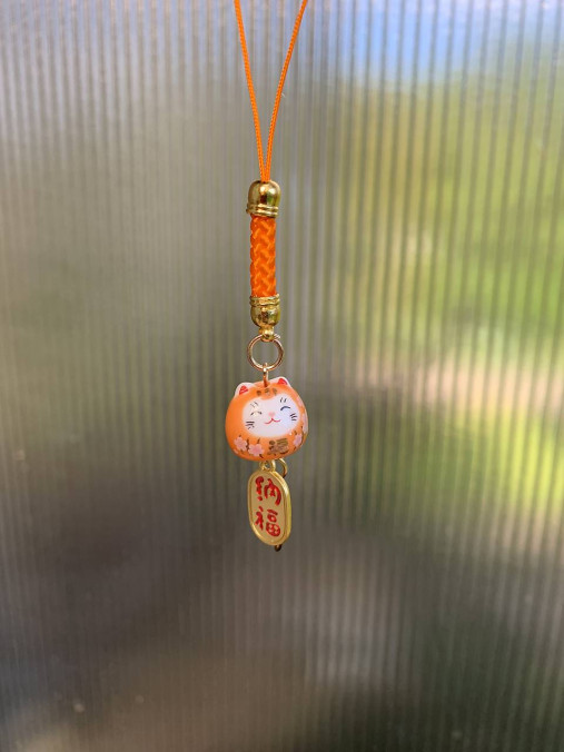 Na mobil - prívesok na mobil Japonská mačka šťastia (Oranžová-krídlo) - 17485836_