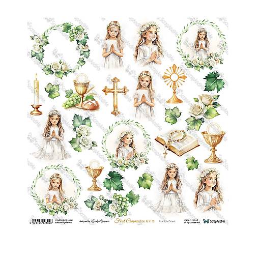 Papier -  Scrapbook papier First Communion Girl 5 12 x 12  - 17487271_
