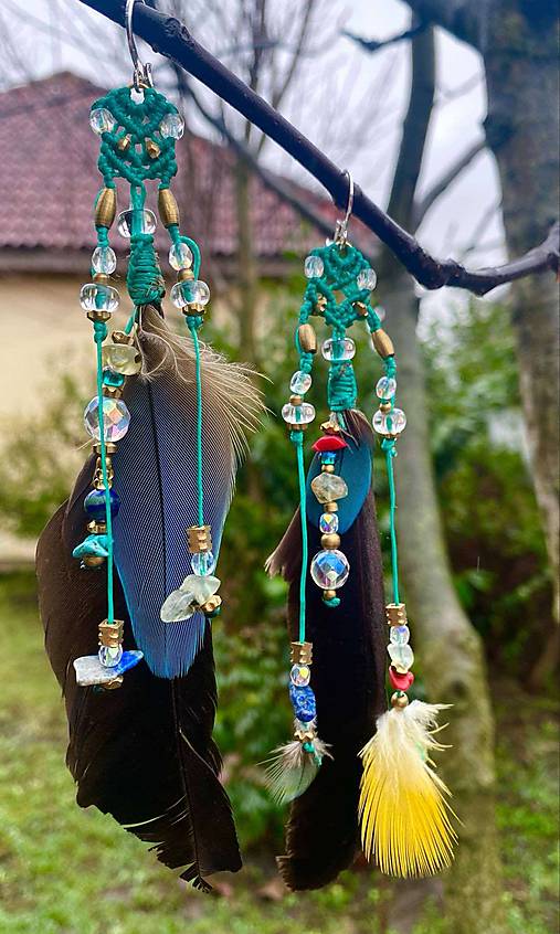 Iné šperky - Náušnice z pierok Havrana a Papagája - 17487966_