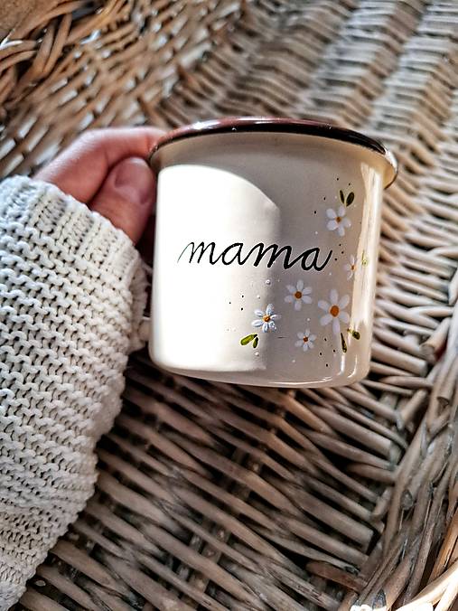 Nádoby - Smaltovaný hrnček pre maminku Biele kvety - 17486442_