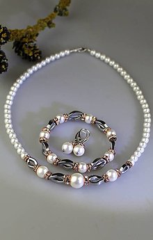 Sady šperkov - Luxusná súprava perly a hematit "ródiovaný" - 17488369_