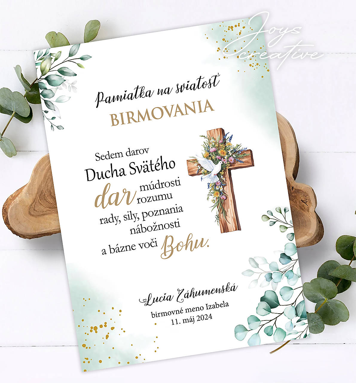 Darček k birmovke - Tabuľka k sviatosti birmovania greenery