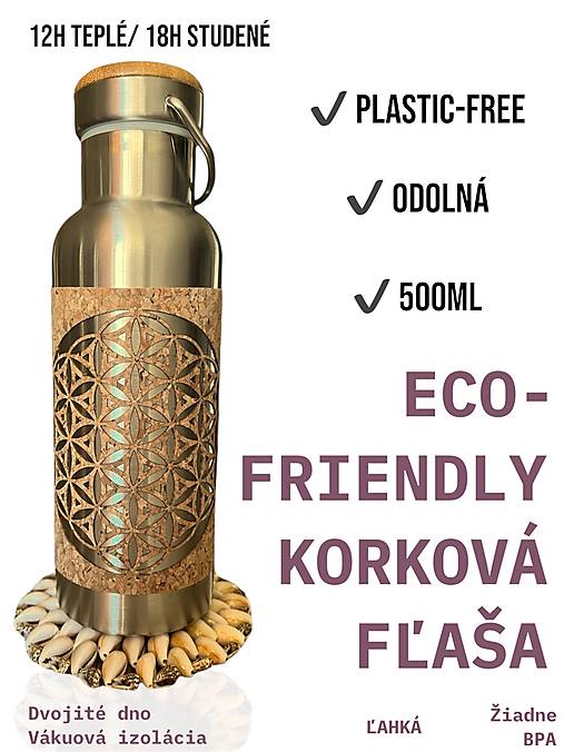 Nádoby - Nerezová fľaša KVET ŽIVOTA – 500ml | Ekologická a štýlová - 17486935_