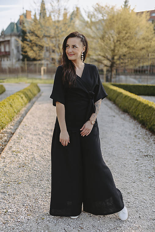Kimoná - Luxusný mušelínový kimono set - čierny - 17488766_