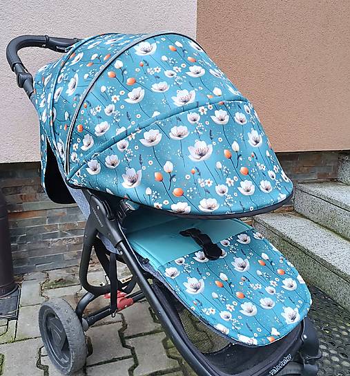 Detský textil - Strieška ku kočíku Valco TREND - kvety mentol - 17488996_