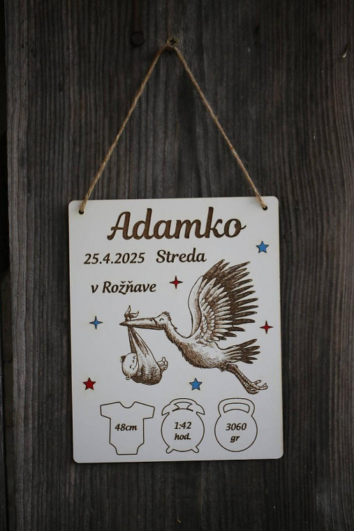 Detské doplnky - Biela tabuľka k narodeniu dieťaťa z HDF dosky - 17491778_