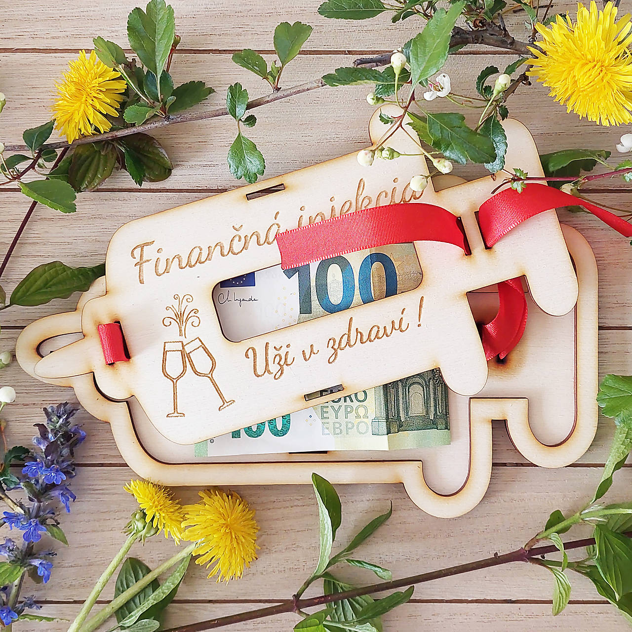 Drevená obálka na peniaze finančná injekcia 22cm