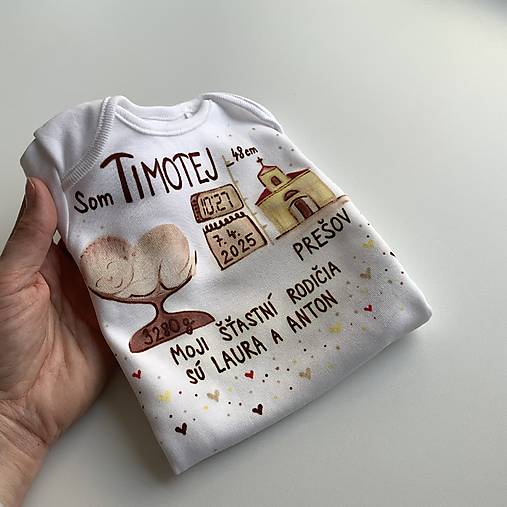 Originálne maľované body k narodeniu bábätka v hnedých odtieňoch