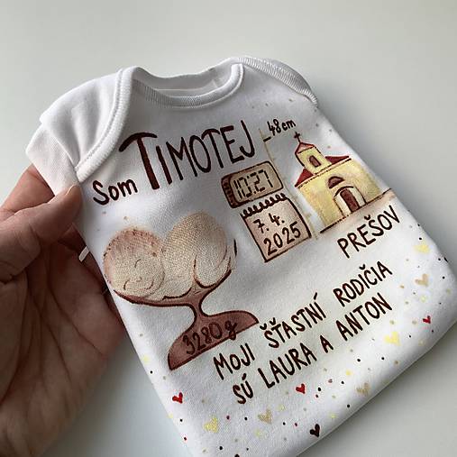 Originálne maľované body k narodeniu bábätka v hnedých odtieňoch