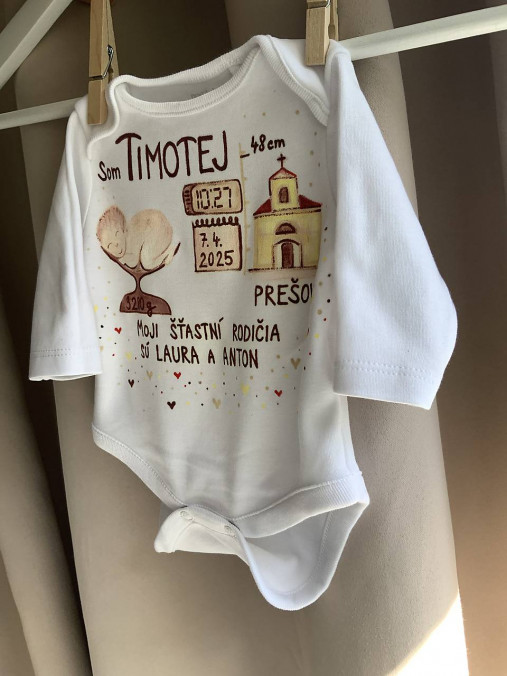 Originálne maľované body k narodeniu bábätka v hnedých odtieňoch