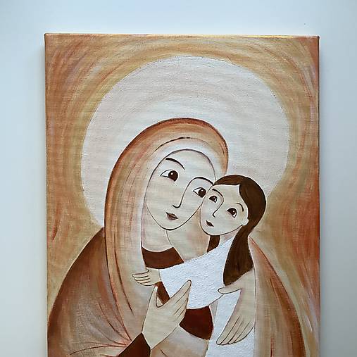 Maľba na pamiatku dňa krstu/prvého svätého prijímania s Pannou Máriou a dievčatkom v bielych šatách v náručí